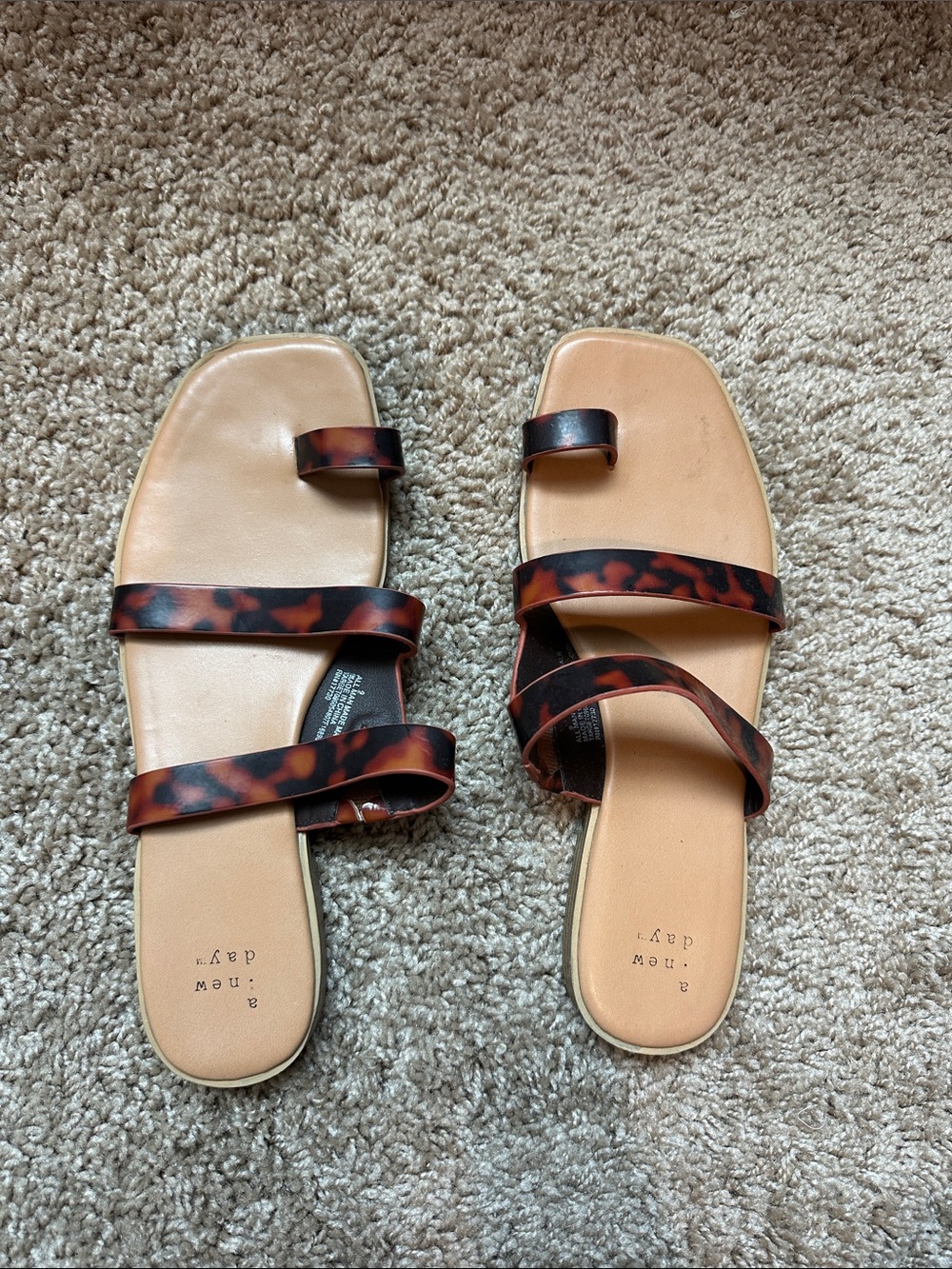 Tortoiseshell Strappy Slide Sandals - Brown